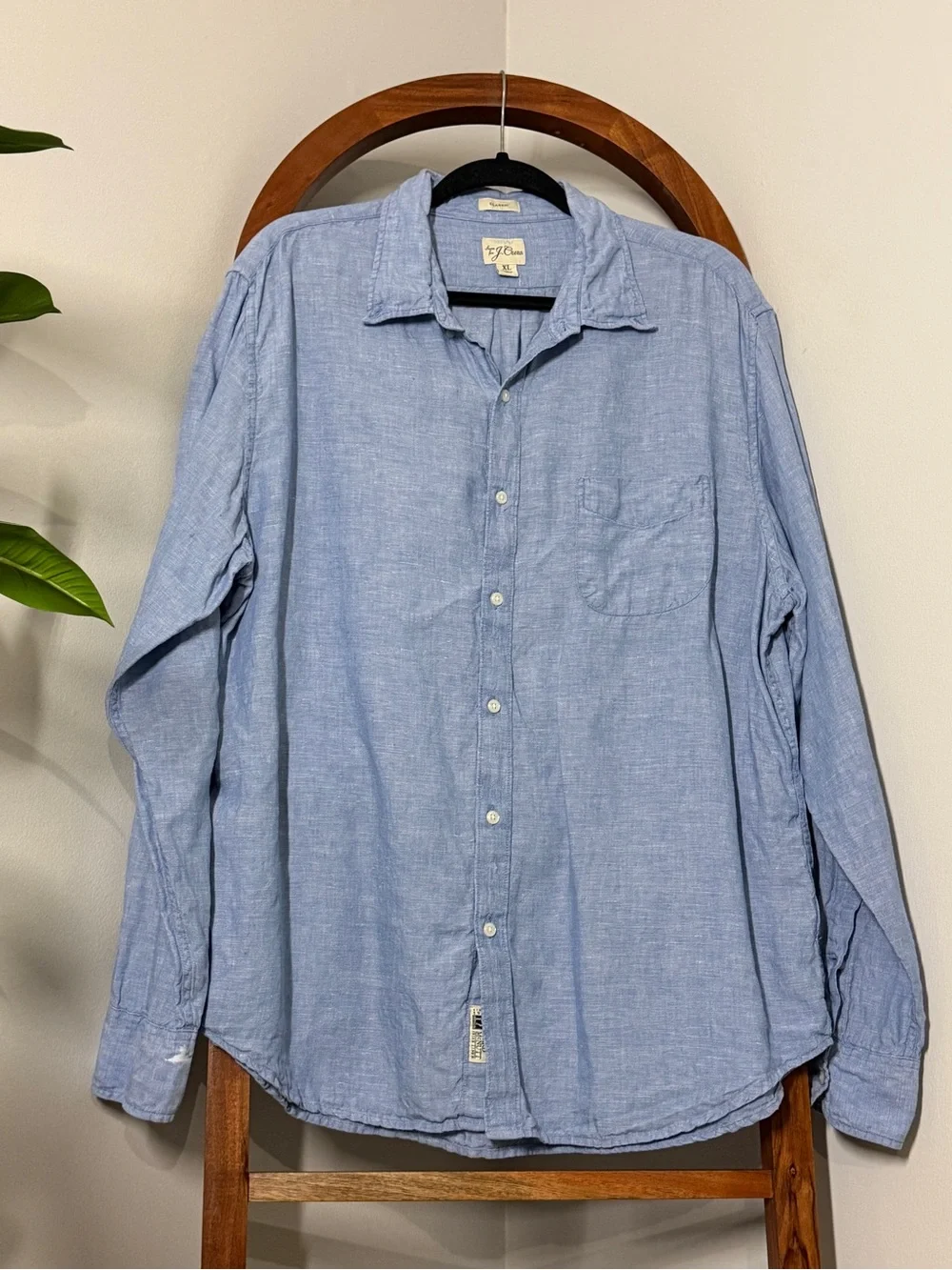 J. Crew XL Blue 100% Irish Linen Long Sleeve Button Down Shirt Style BE554